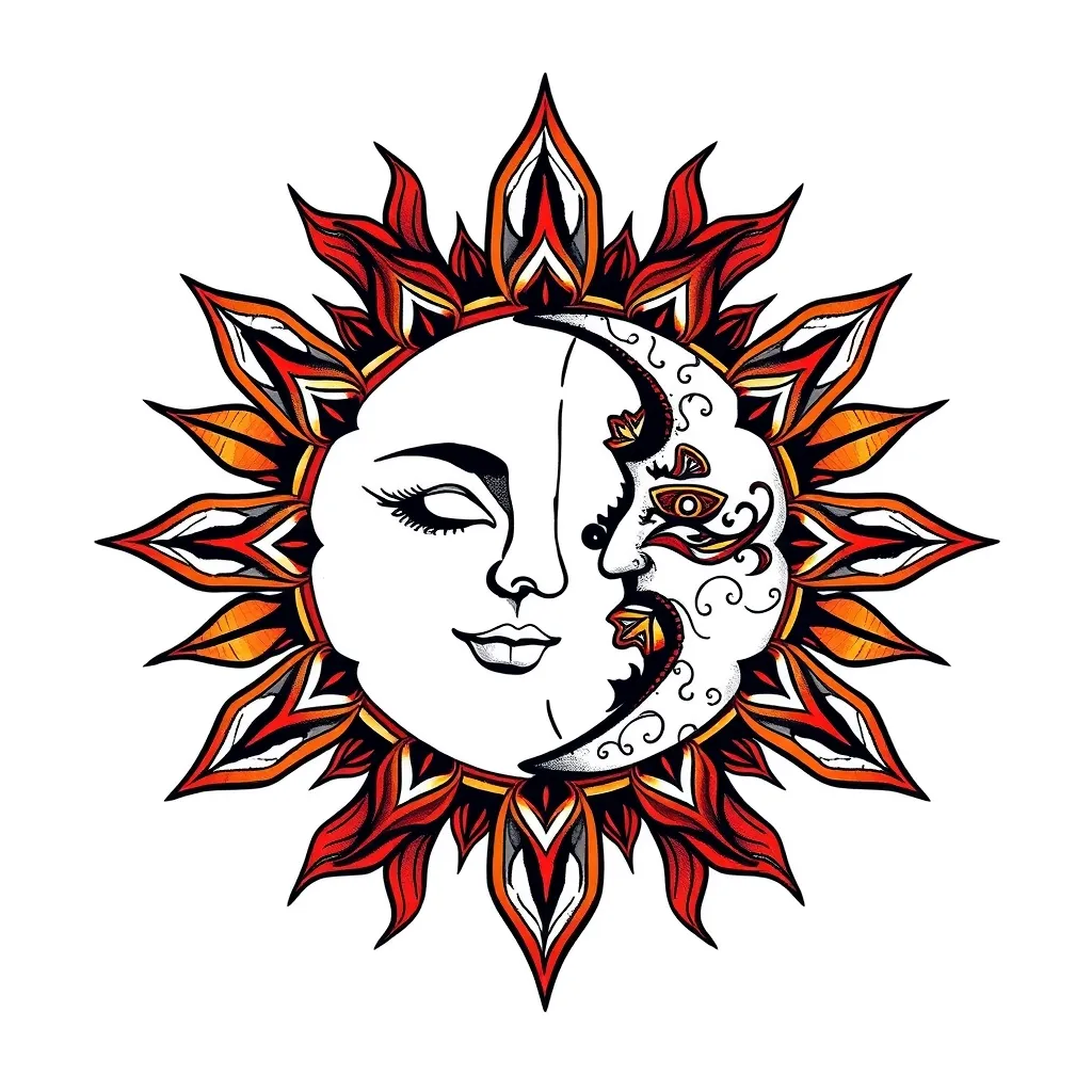 sol y luna estilo mandala tatuaż