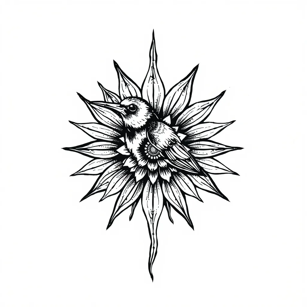 太阳 鸟 花 tatuering