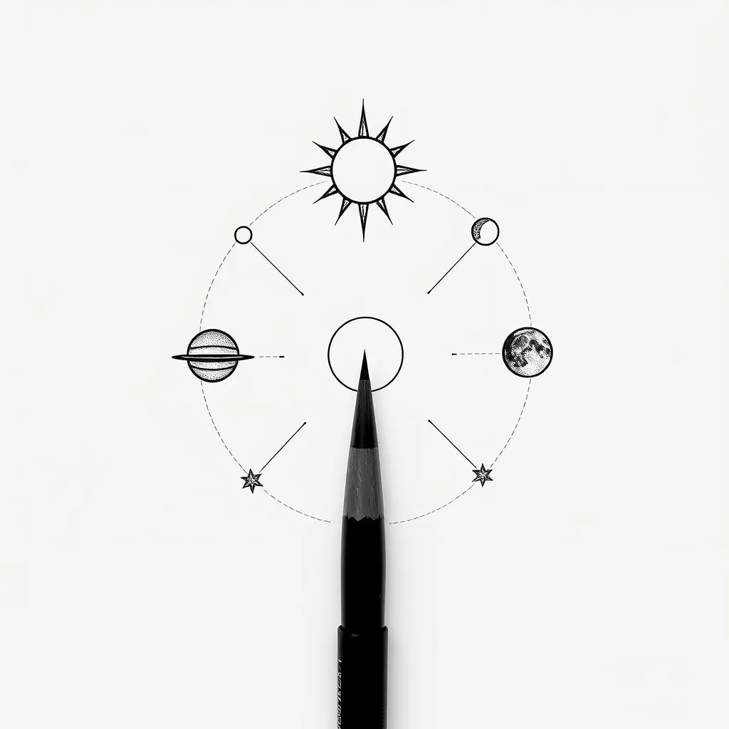 Sun, Mercury, Venus, Neptun, Mars, Saturn, moon, stars tattoo