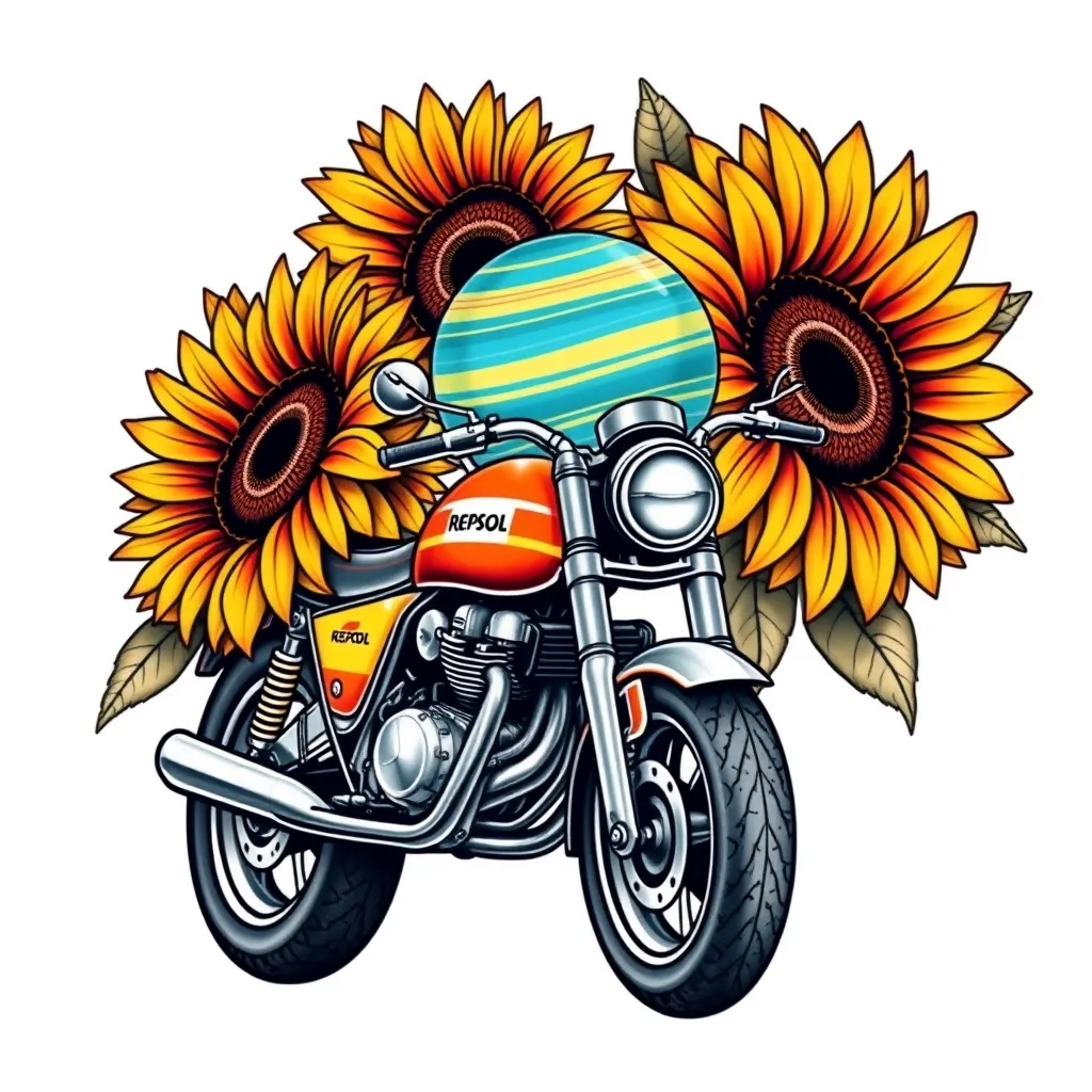 girasoles. saturno, moto repsol tatuointi