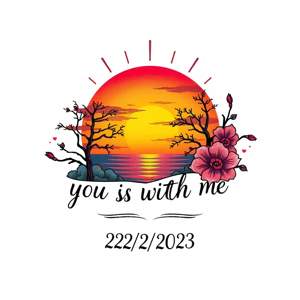 Tramonto,con la scritta you are with me, con la data 22/2/2023  纹身