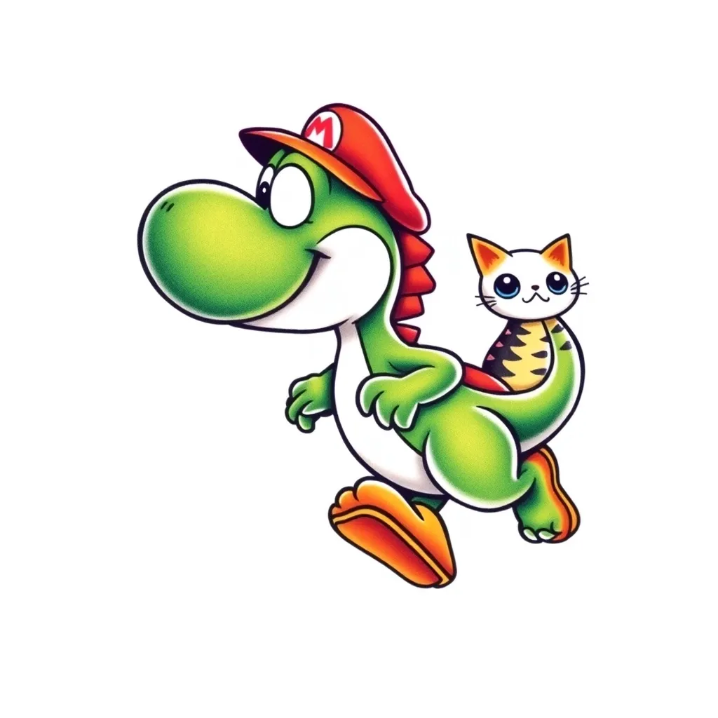 Super Mario’s yoshi walking the cat tetování