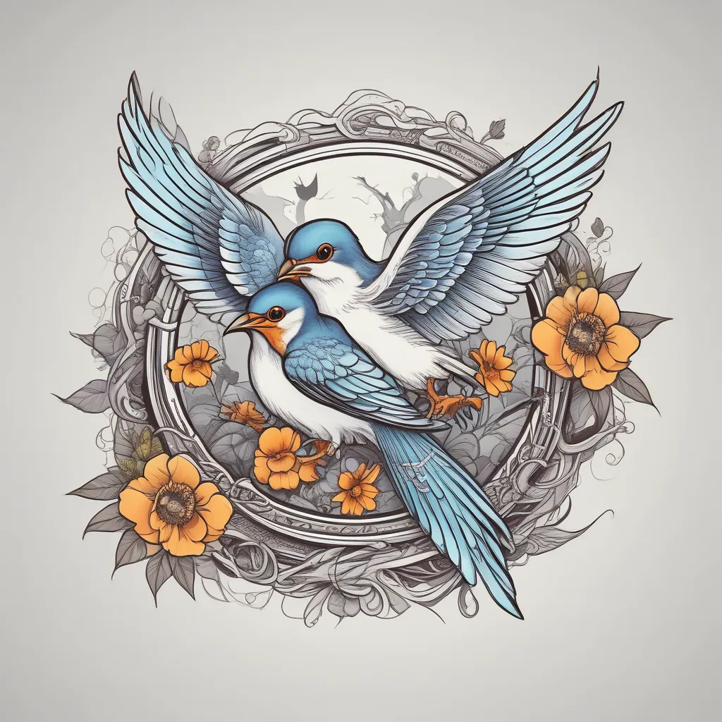 swallow flying and two chicks in the nest
graphics or realis tatuagem