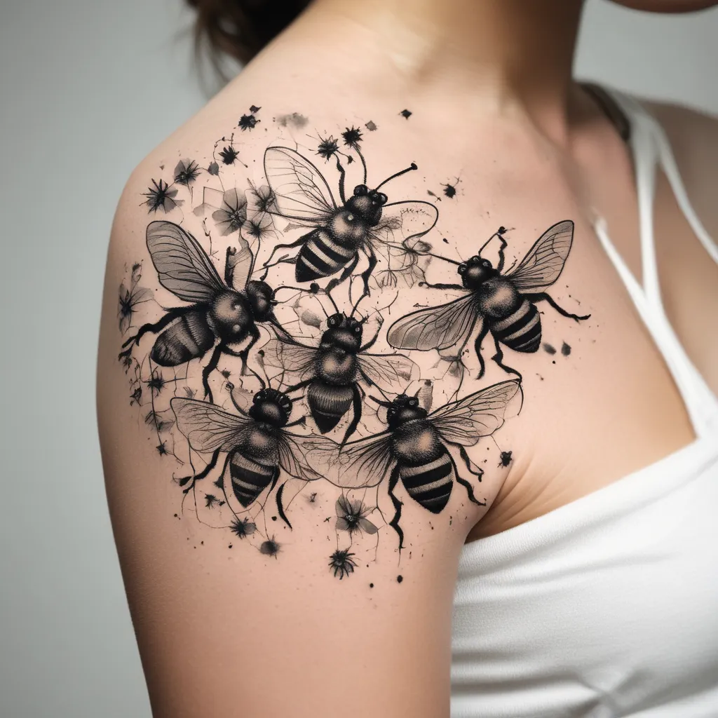 Bienenschwarm auf gesamten Körper verteilt  tatouage