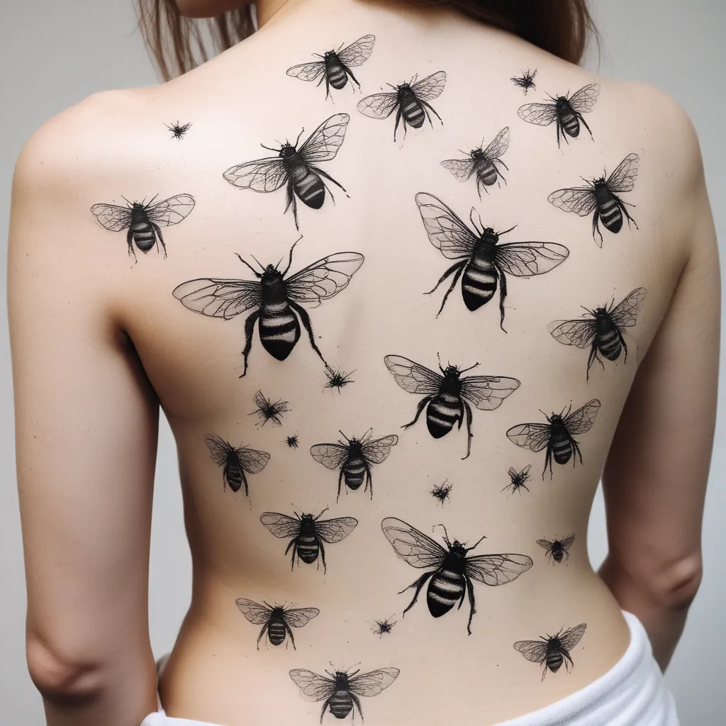 Bienenschwarm auf gesamten Körper verteilt  tatuering