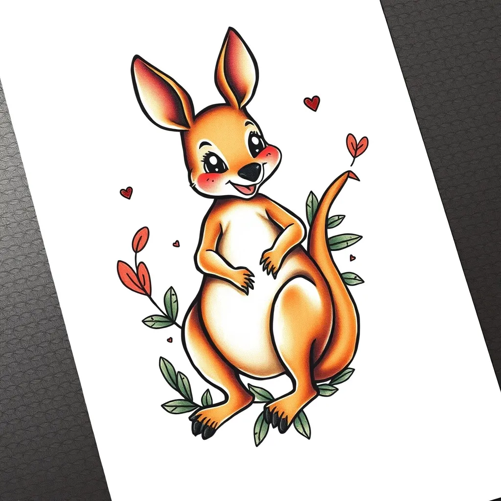 sweet and happy kangroo tatuering