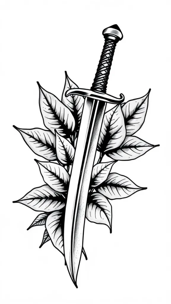 Sword at leaves tatoeage