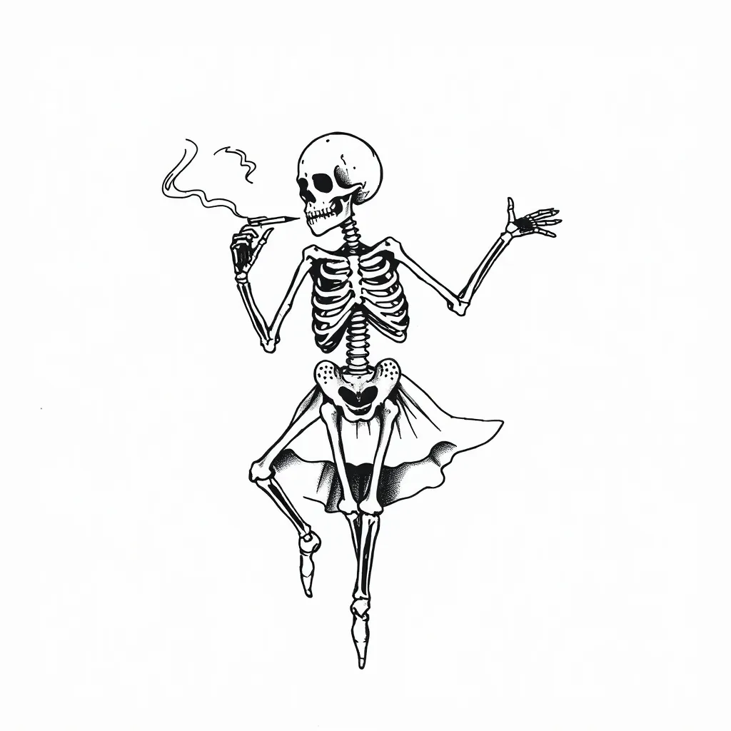 象徵自由 一個骷髏人 拿煙 跳芭蕾 टैटू