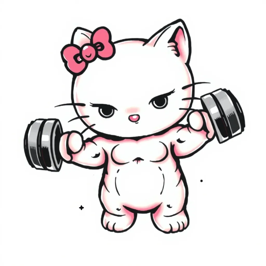 tanned hello kitty lifting weights 纹身