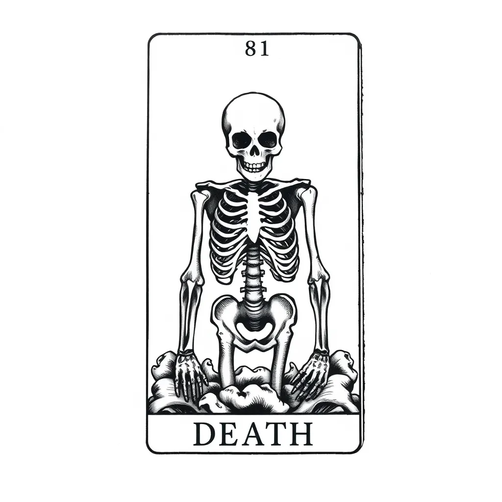 carta de tarot que diga "le mort" con un esqueleto  入れ墨