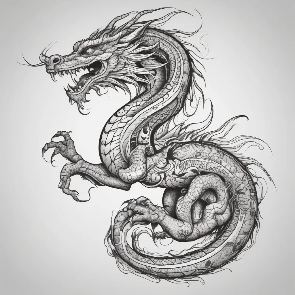 Descripción del tatuaje:
Dragón no europeo: El dragón será de estilo asiático, con un cuerpo serpenteante que envuelve el brazo, comenzando en la parte superior del hombro y extendiéndose hacia el antebrazo. El dragón tiene detalles intrincados en sus escamas y una expresión majestuosa pero enigmática. Sus movimientos sinuosos dan la sensación de fluidez y libertad.

Cuervos volando: Varios cuervos, dibujados con líneas finas y estilizadas, vuelan alrededor del dragón, algunos en formación cercana a la luna y otros alejándose en diferentes direcciones. Su vuelo simboliza libertad y misterio. Los cuervos están dibujados de manera ligera y abstracta, con algunos detalles dispersos que sugieren movimiento.

Luna: Una luna llena destaca en la parte superior del brazo, parcialmente oculta por nubes o sombras. La luna tiene un aspecto ligeramente abstracto, con texturas y sombras que se mezclan con los elementos circundantes, creando un efecto místico.

Dos lobos: Los lobos se encuentran en la parte inferior del diseño, cerca del codo o del antebrazo. Están de perfil, aullando hacia la luna, con detalles que resaltan su pelaje y ojos. Uno de los lobos es ligeramente más grande, representando fuerza, mientras que el otro es más esbelto y ágil, simbolizando astucia.

Estilo: El estilo del tatuaje mezcla líneas finas y detalles intrincados con elementos abstractos, como sombras difusas o patrones geométricos que unen los diferentes elementos. El diseño fluye naturalmente a lo largo del brazo, con espacios vacíos estratégicos que permiten que el tatuaje se complete por secciones. Los detalles finos en las escamas del dragón, las plumas de los cuervos, y el pelaje de los lobos aportan profundidad y dinamismo al conjunto. tatuointi