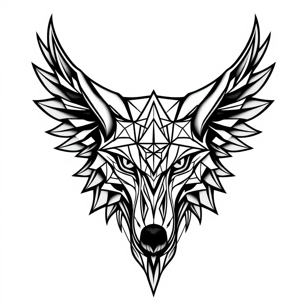 
tattoo design, stencil, tattoo stencil, traditional, a world famous tattoo of a geometric wolf, masterpiece, best quality, high quality, extremely detailed cg unity 8k wallpaper, scenery, award winning photography, hdr, extremely detailed, trending on artstation, trending on cgsociety, intricate, high detail, art by midjourney tatouage