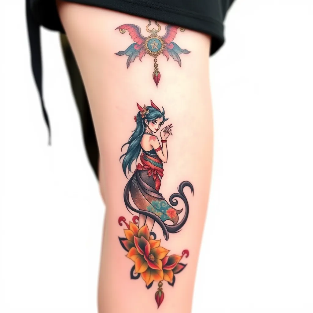 tatuagem para perna parte interna da canela que tenha mulher ou ate mesmo animal  टैटू