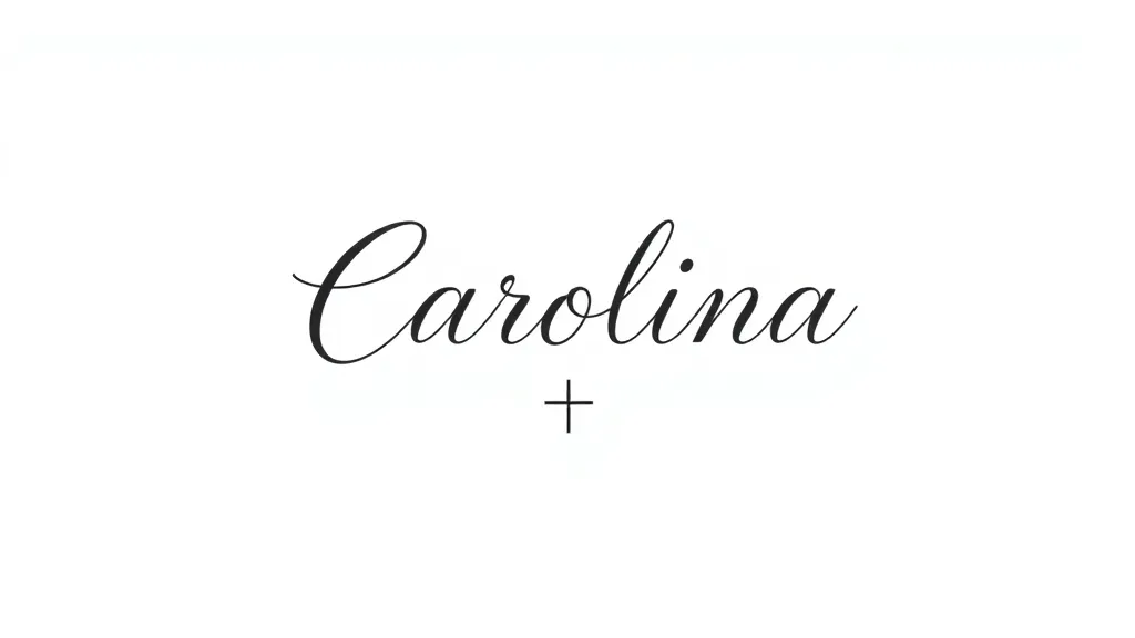 tattoo minimalist fineline simple drawing handwritten name "Carolina" and small cross وشم