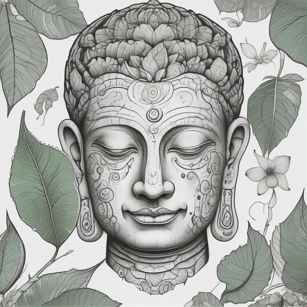 Tattoo of Hórus face on Buddha tree leaf τατουάζ