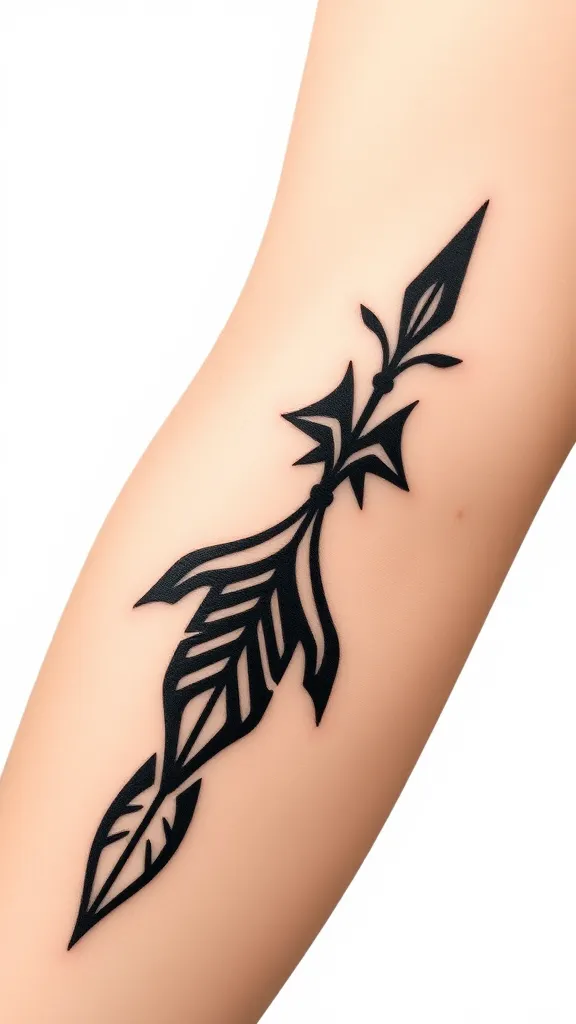 Tatoo on inside arm near biceps of an arrow tattoo