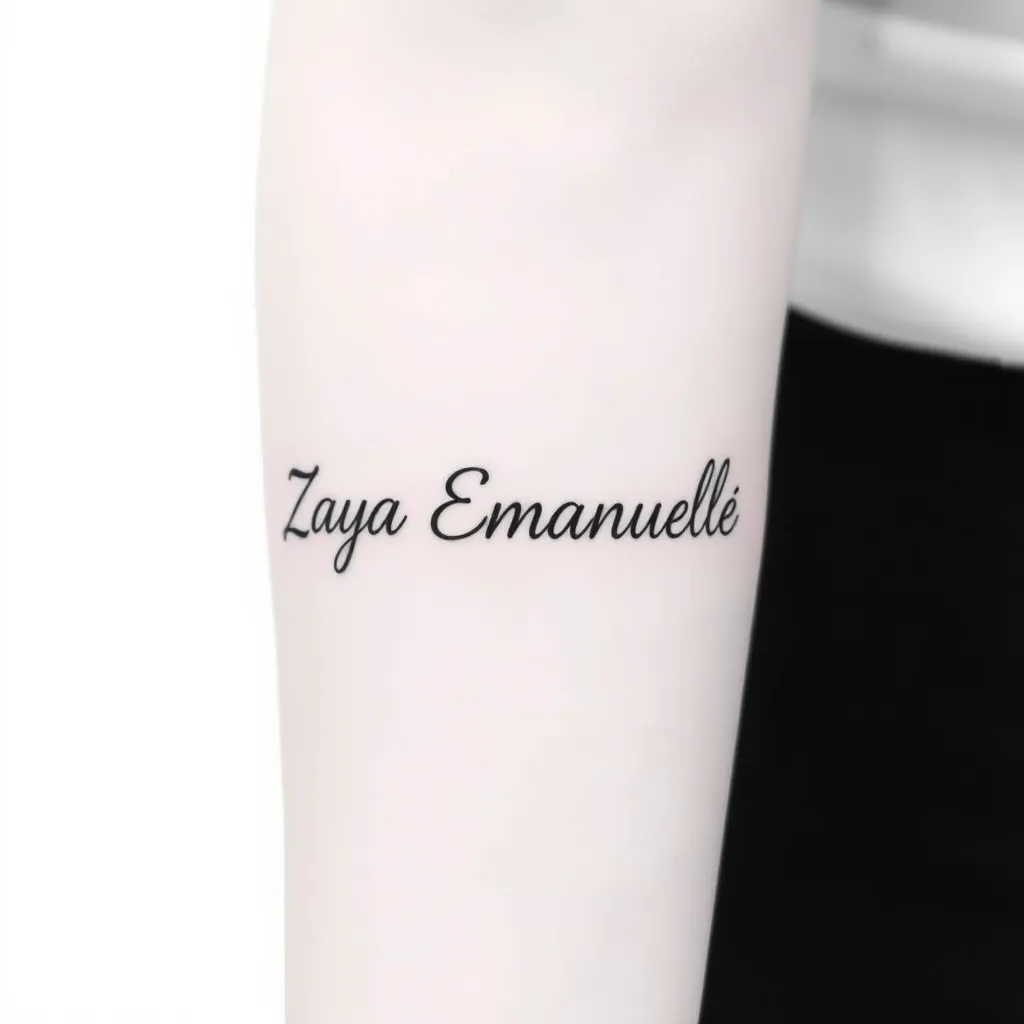 tatuagem com nome zaya emanuelle no antebraço  tatuaż