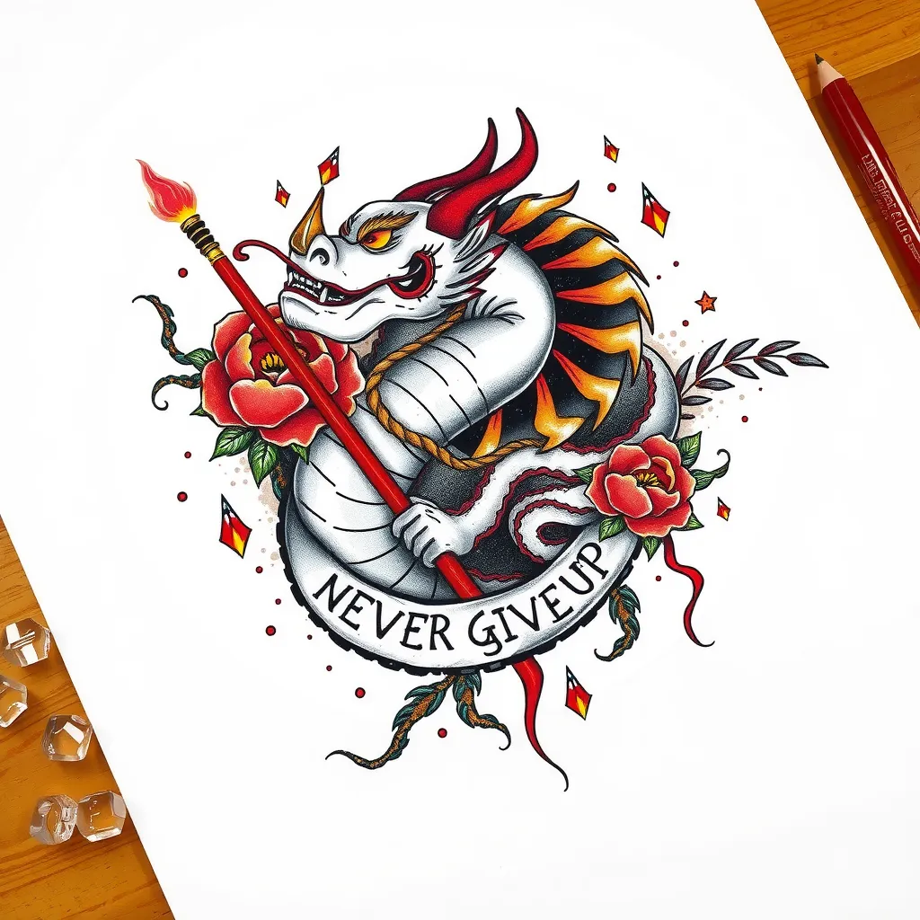 teksti never give up tatuering