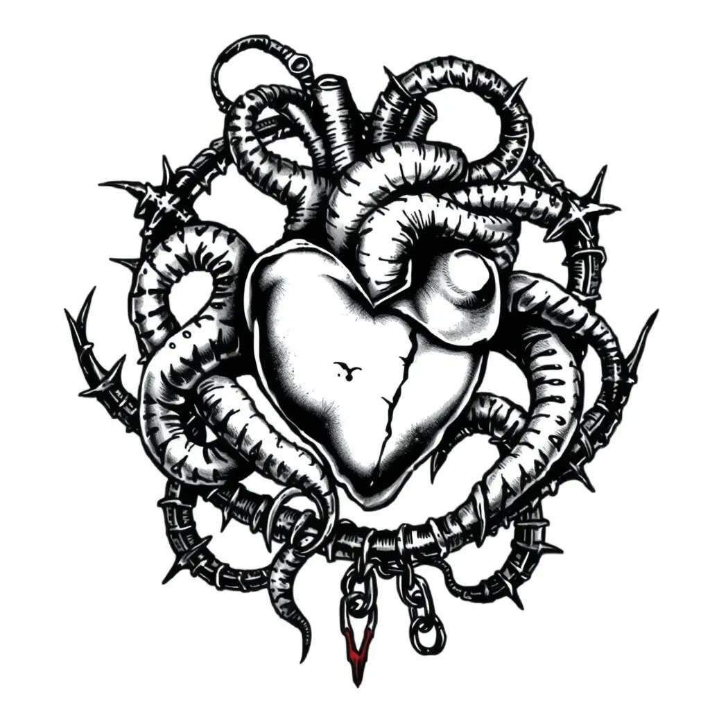 Tentacles, heart, thorns, chains 入れ墨