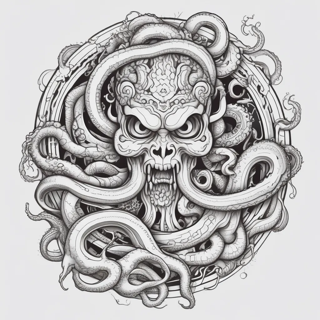 tentacule oni face tatuaje