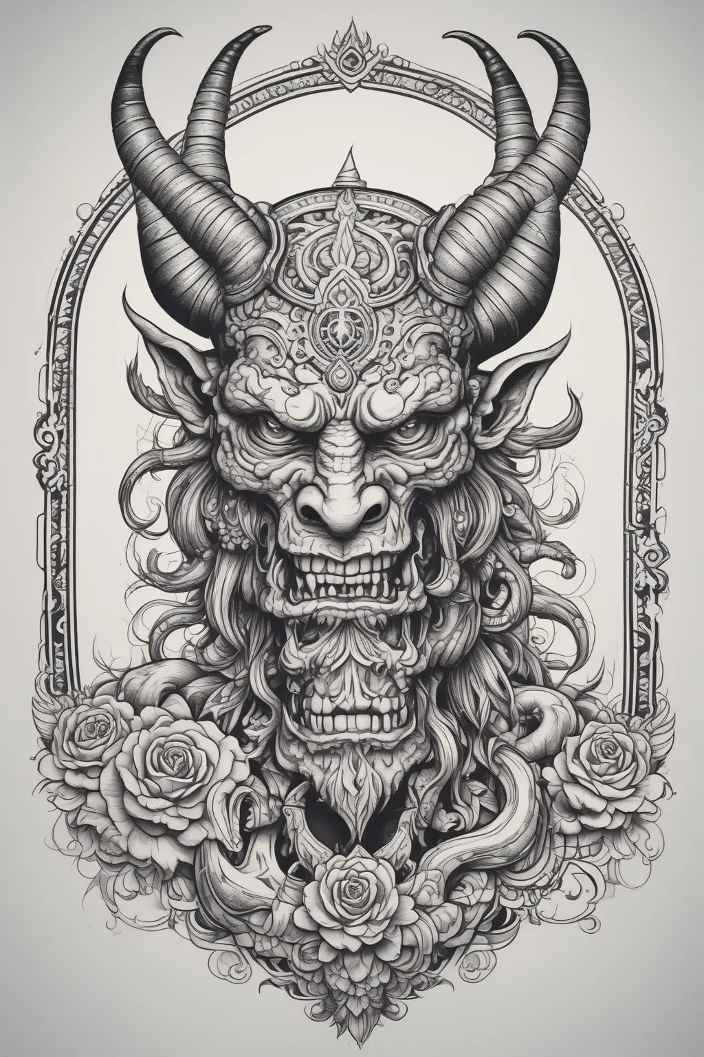 Thai Ogre Head on a Baphomet Body tatuaje