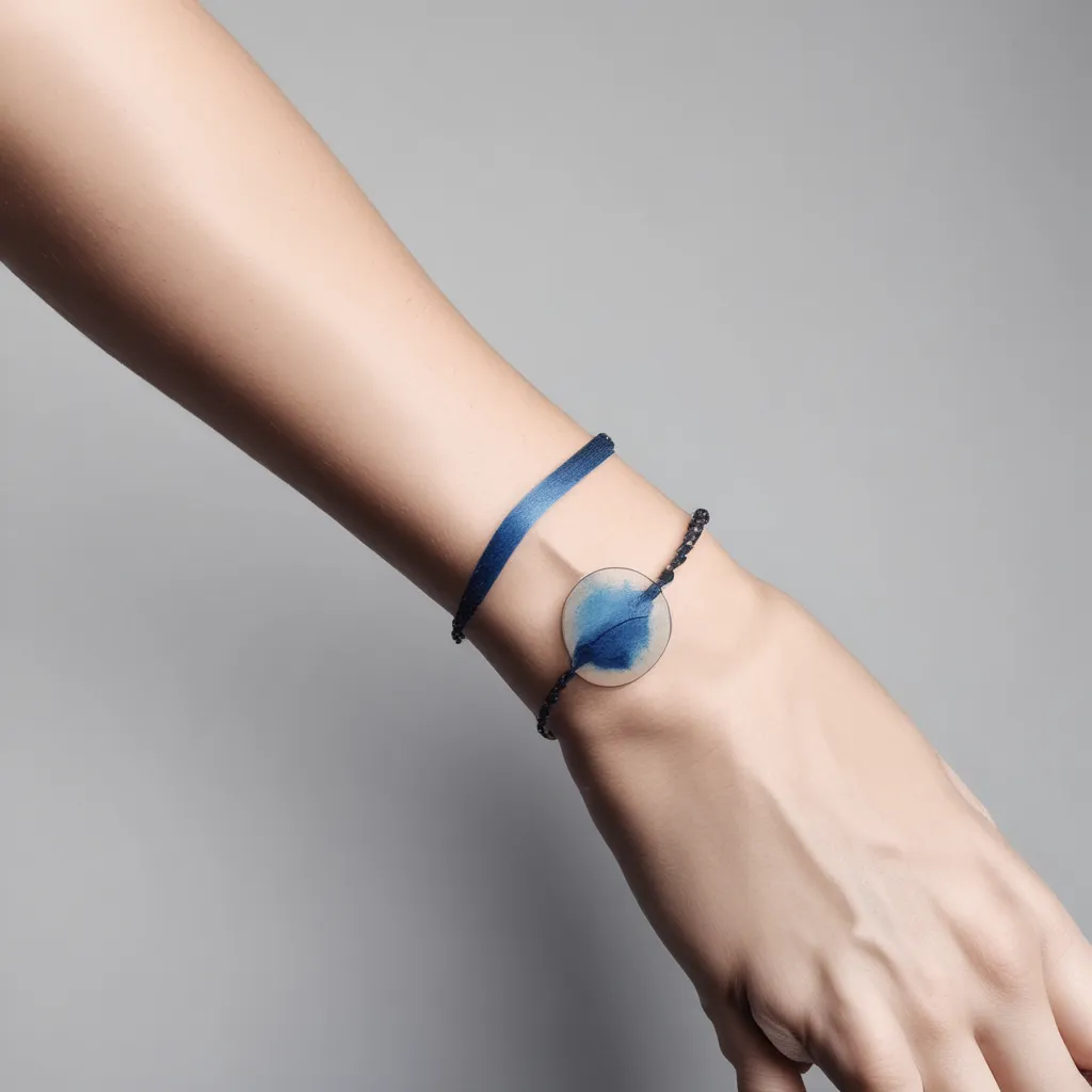 the bracelet is painted blue on the wrist tetování