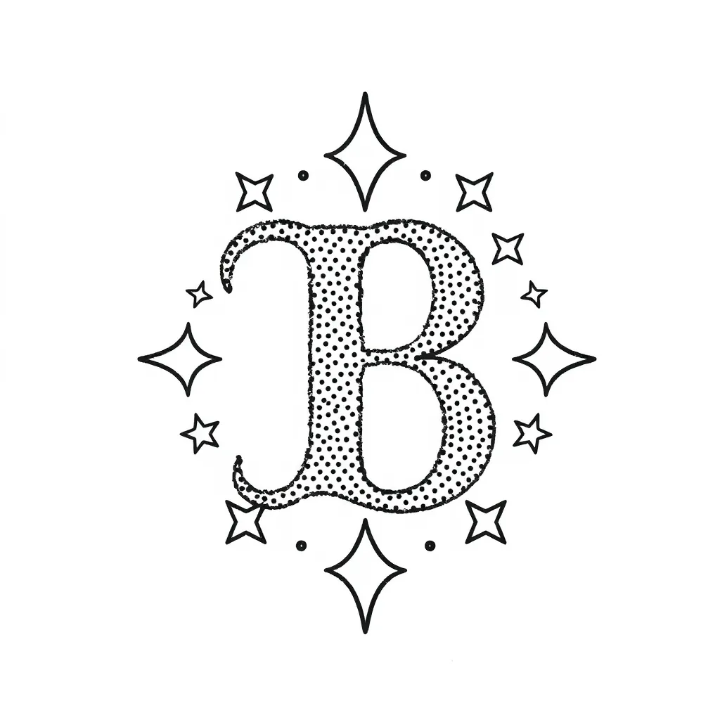 la lettre "B" avec des étoiles autour  纹身