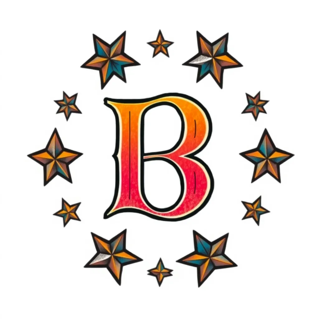 la lettre "B" avec des étoiles autour  tatuagem