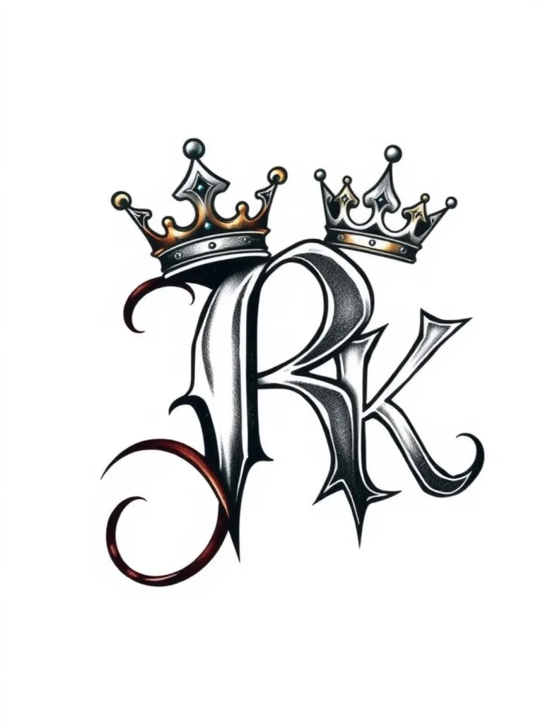 The letter R with a kings crown, the letter K with a queens crown  tattoo