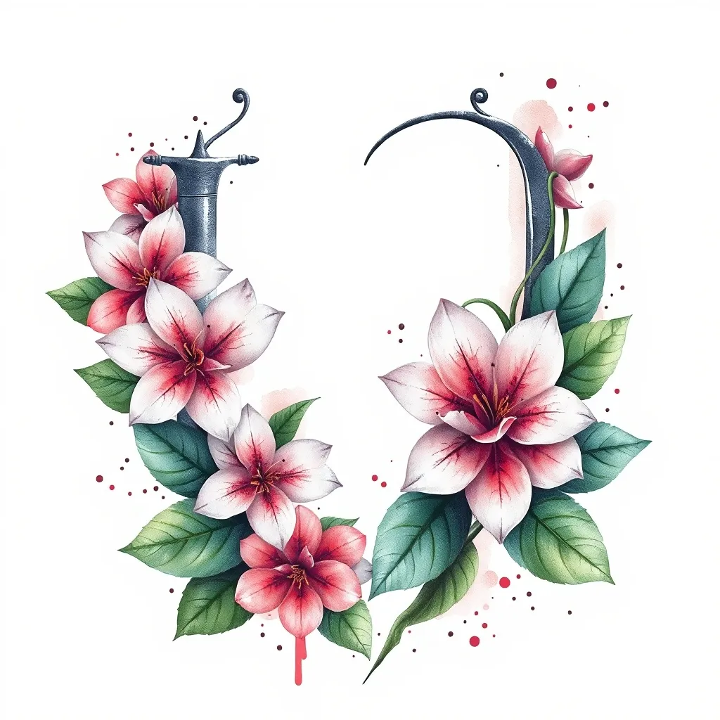 字母 J 和 X 加上栀子花元素 τατουάζ