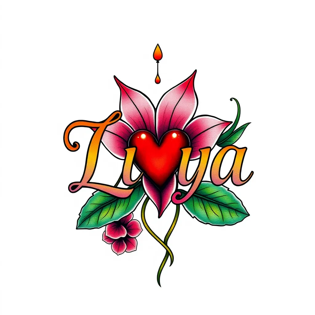 The name "Lilya" with a Heart flower tattoo