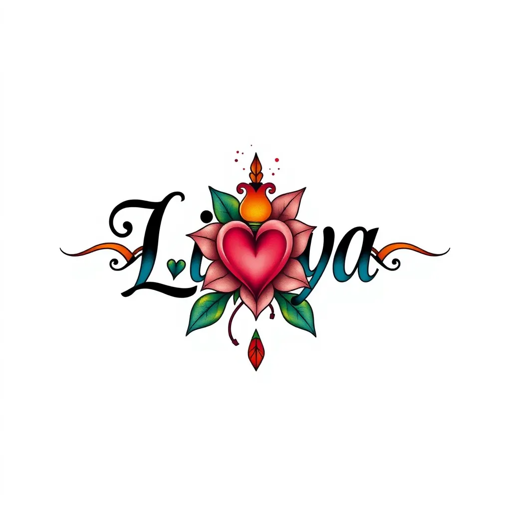 The name "Lilya" with a Heart flower tattoo