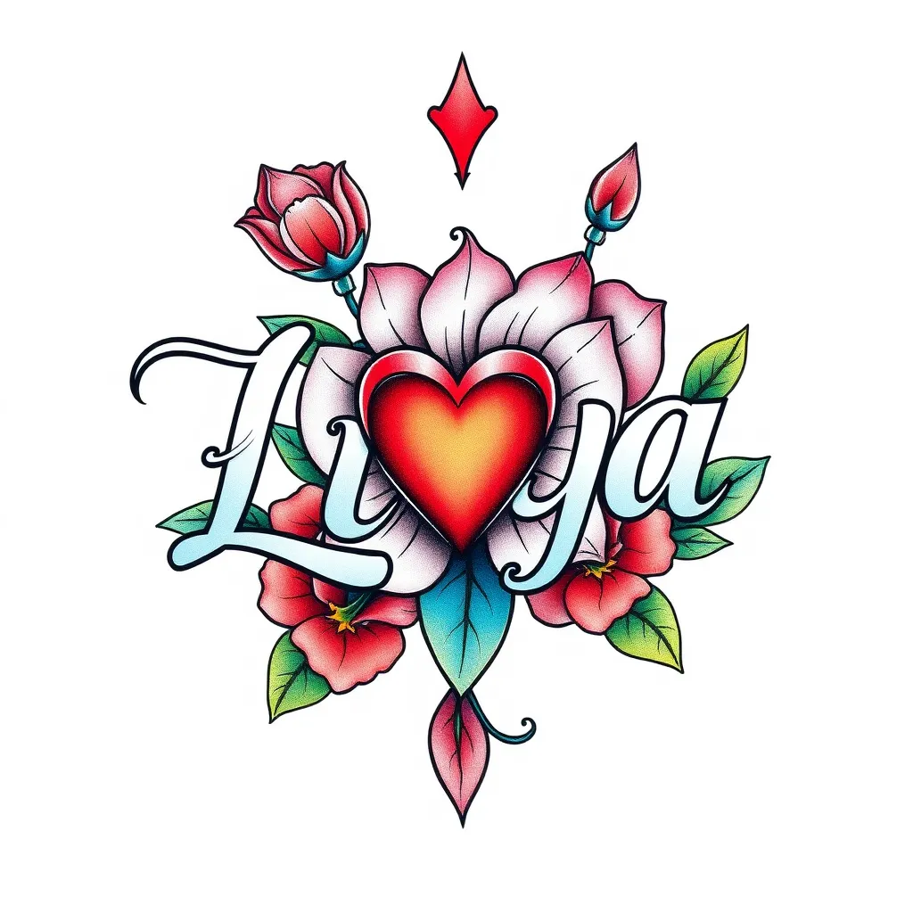 The name "L i l y a" with a Heart flower τατουάζ