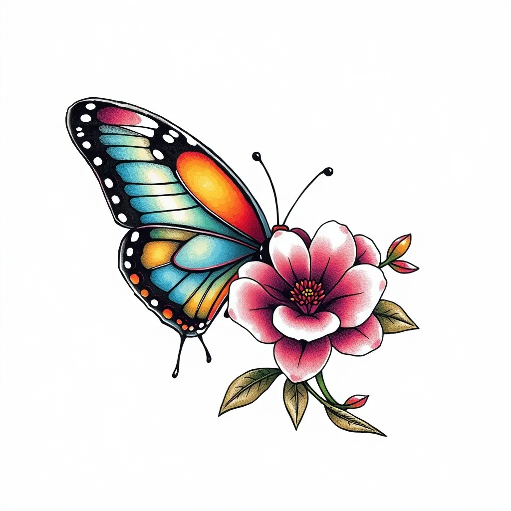 蝴蝶的翅膀另一半是花朵延伸 tatuagem