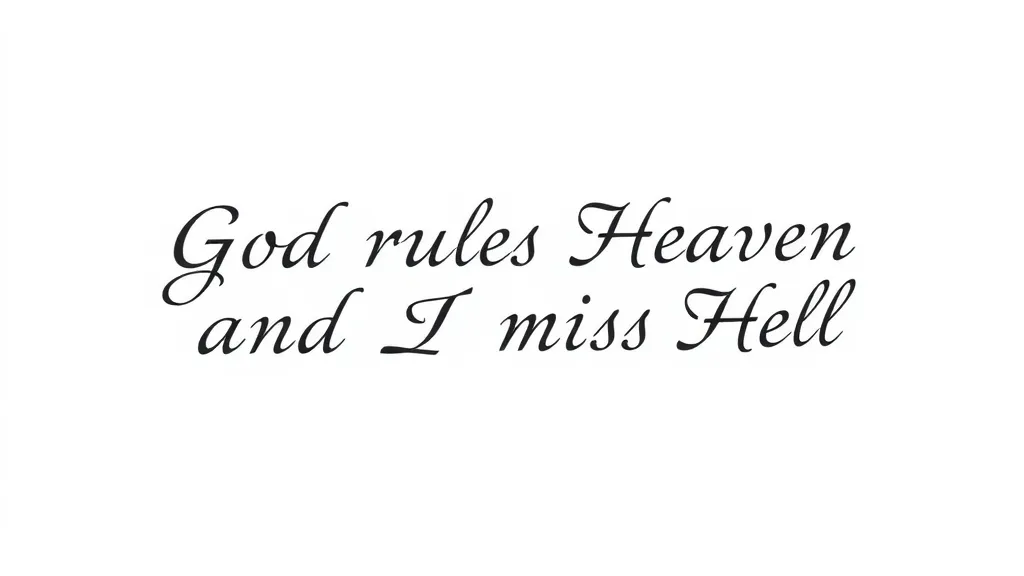 A frase "God rules Heaven and I rule Hell" na horizontal em caligrafia delicada e moderna tatuagem