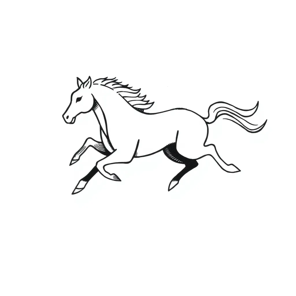 The running streamlined mustang is cute and lively, shaped by lively lines. tattoo