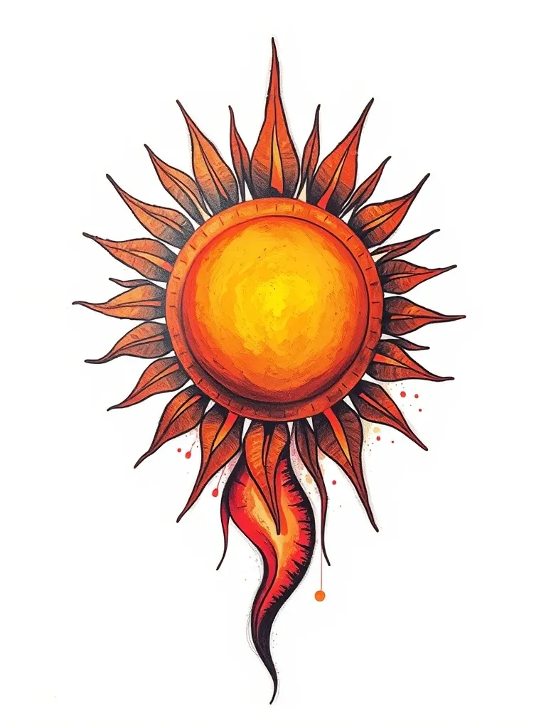 The sun and the orange combine 문신