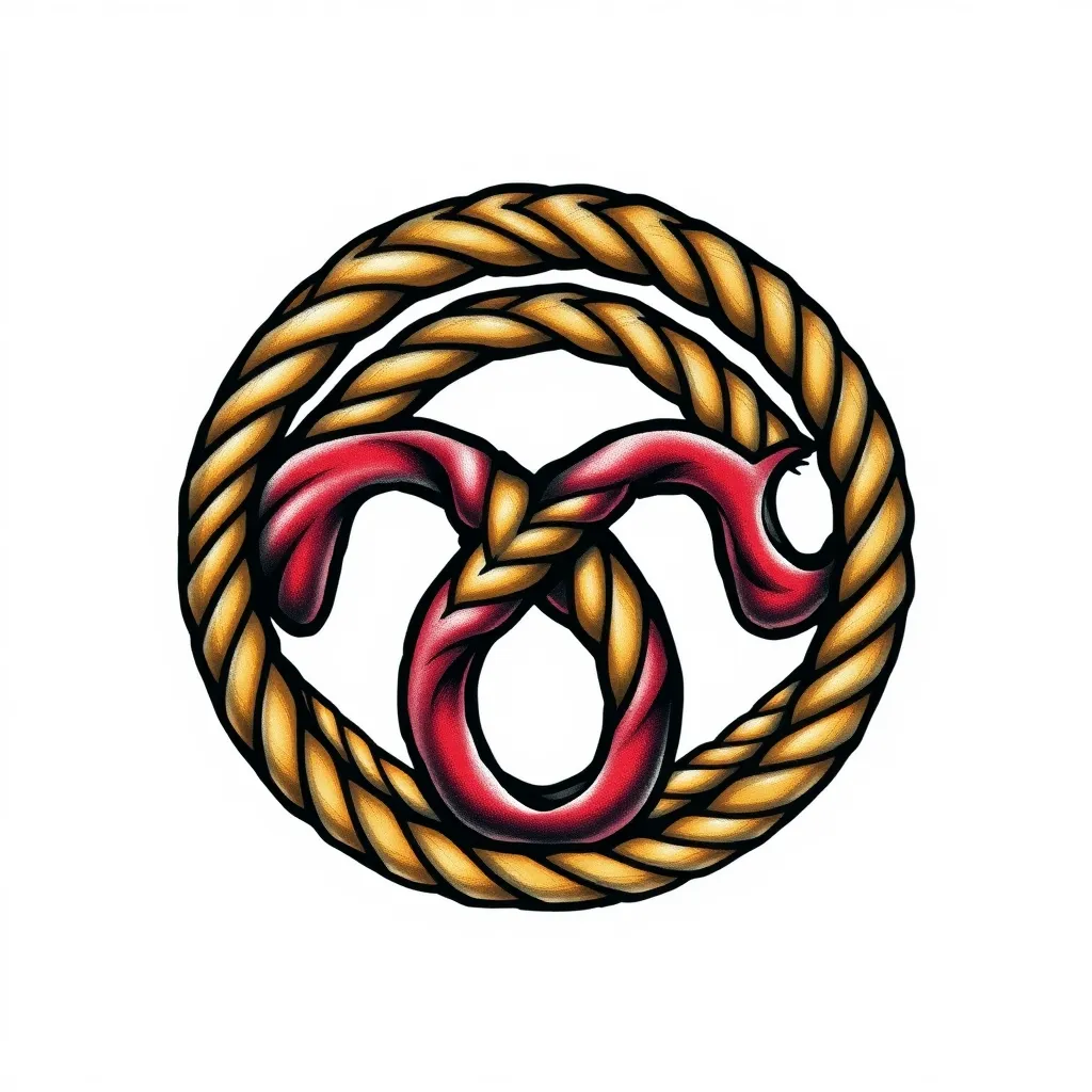 The three-strand rope is a round mark with a circle of hemp rope on the outer edge, which also implies that the three sides are twisted into a rope. tattoo