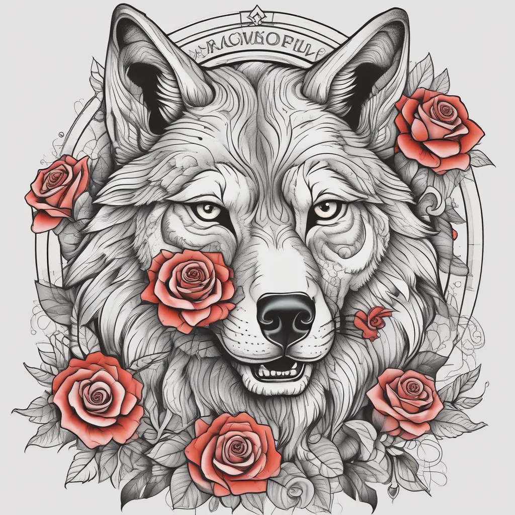 the wolf holds a rose in his teeth tatuointi