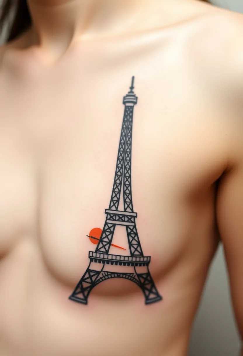 thin line Eiffel Tower tatoeage