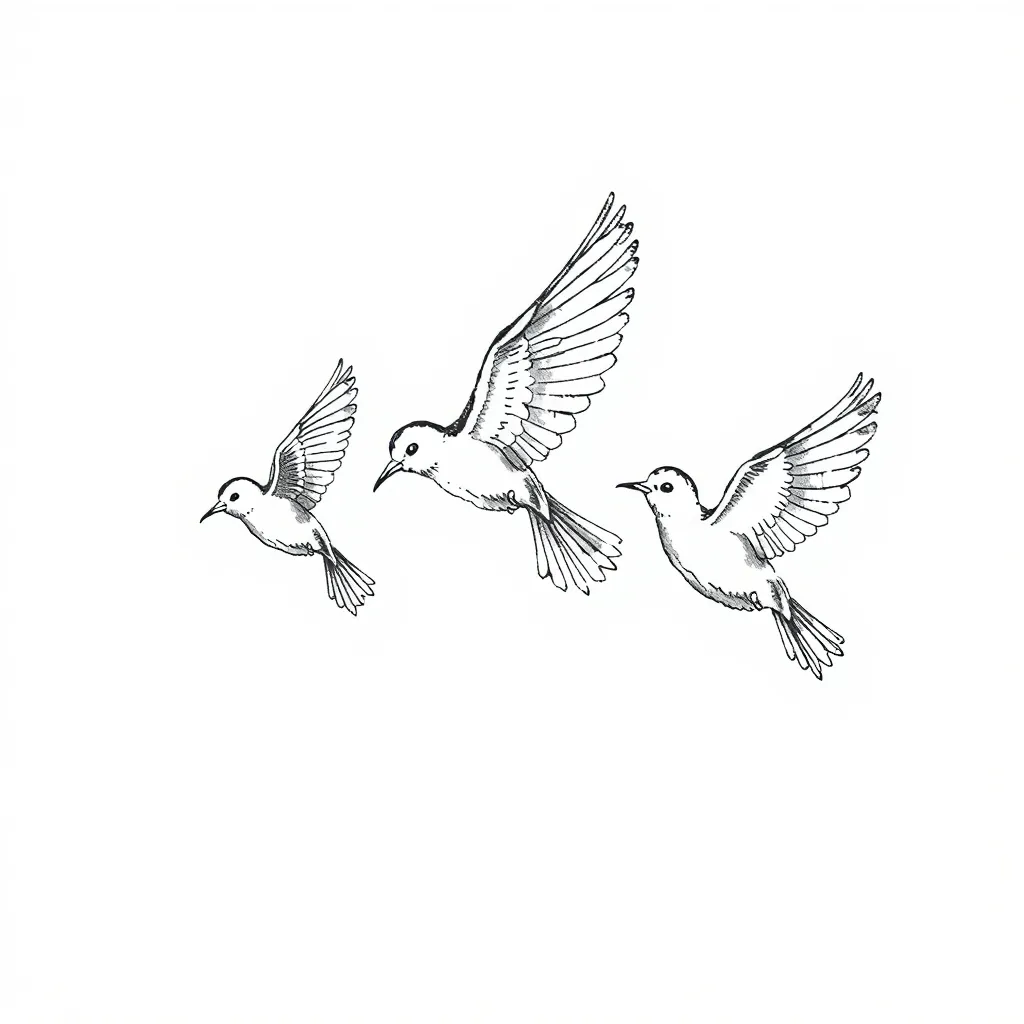 Три птицы в полёте 🕊🕊🕊
Каждая на своём уровне:
Одна — только взлетает (начало пути)
Вторая — в полёте (работа над собой)
Третья — высоко (встреча с собой) τατουάζ