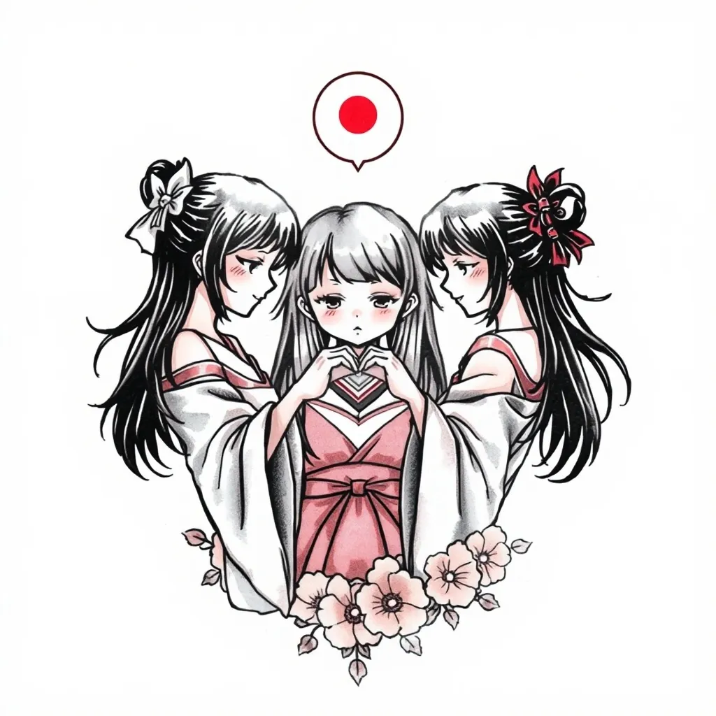 trois adolescentes qui forme un coeur avec leurs bras  문신