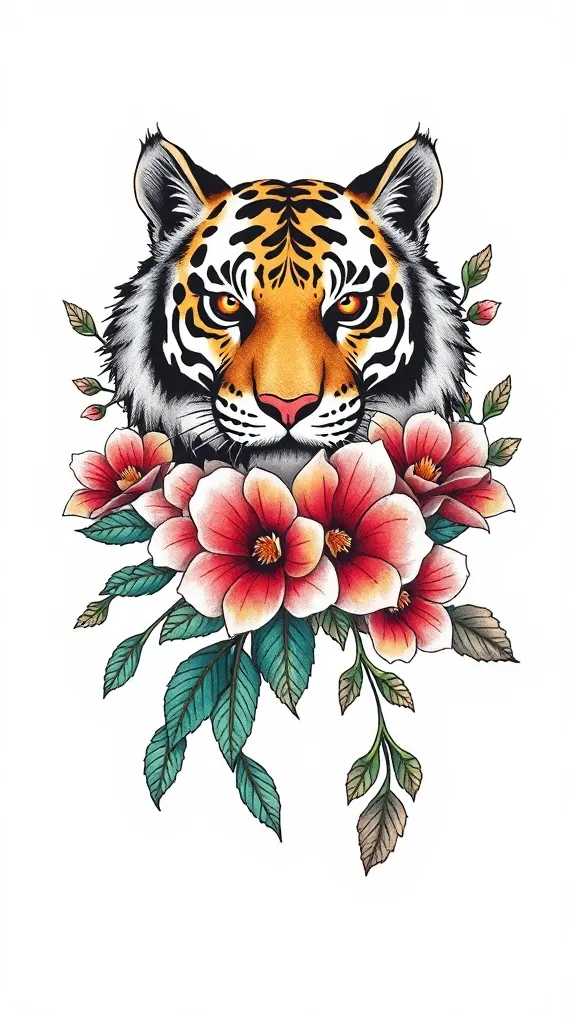 老虎，花胸 टैटू