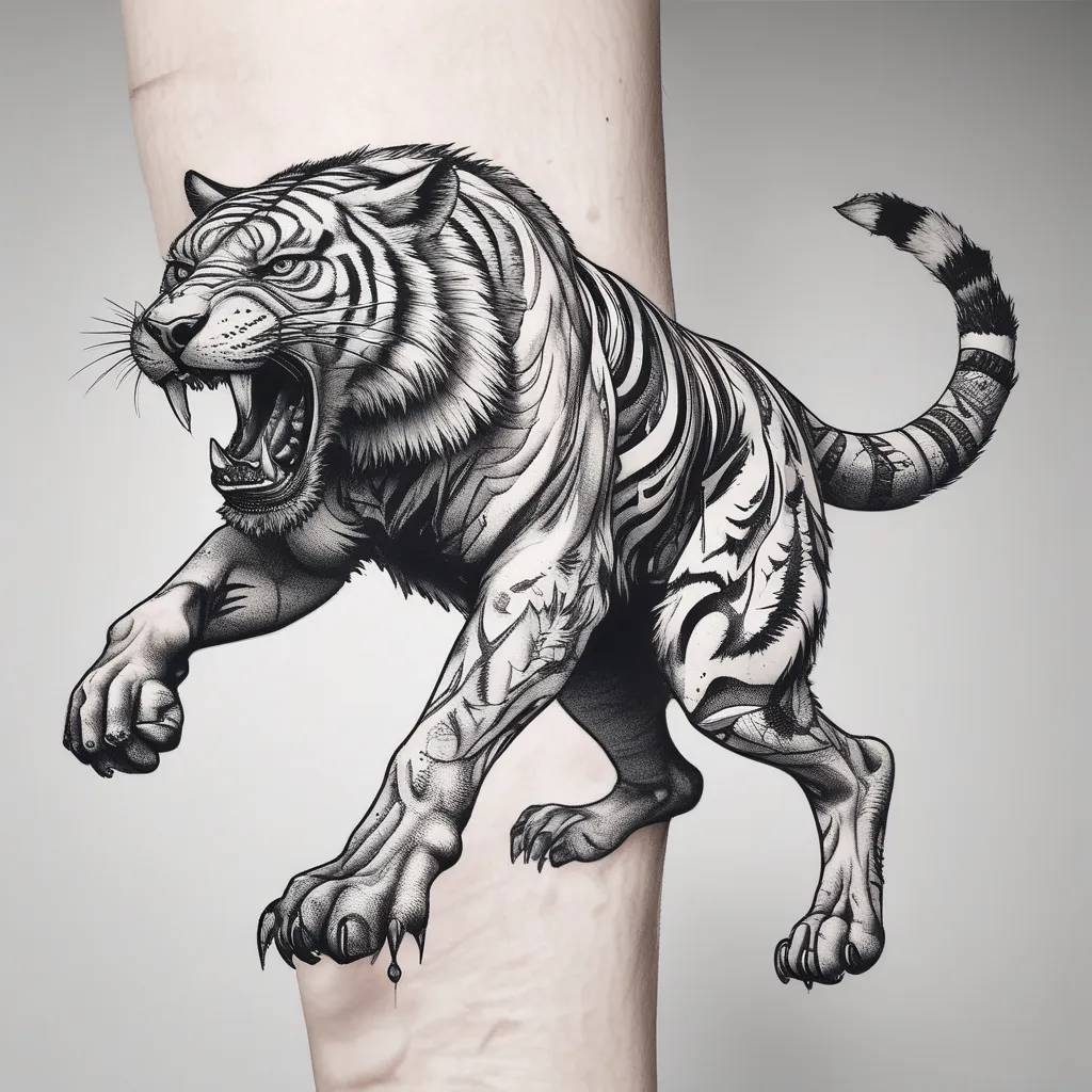 Tiger kicking a wold tattoo