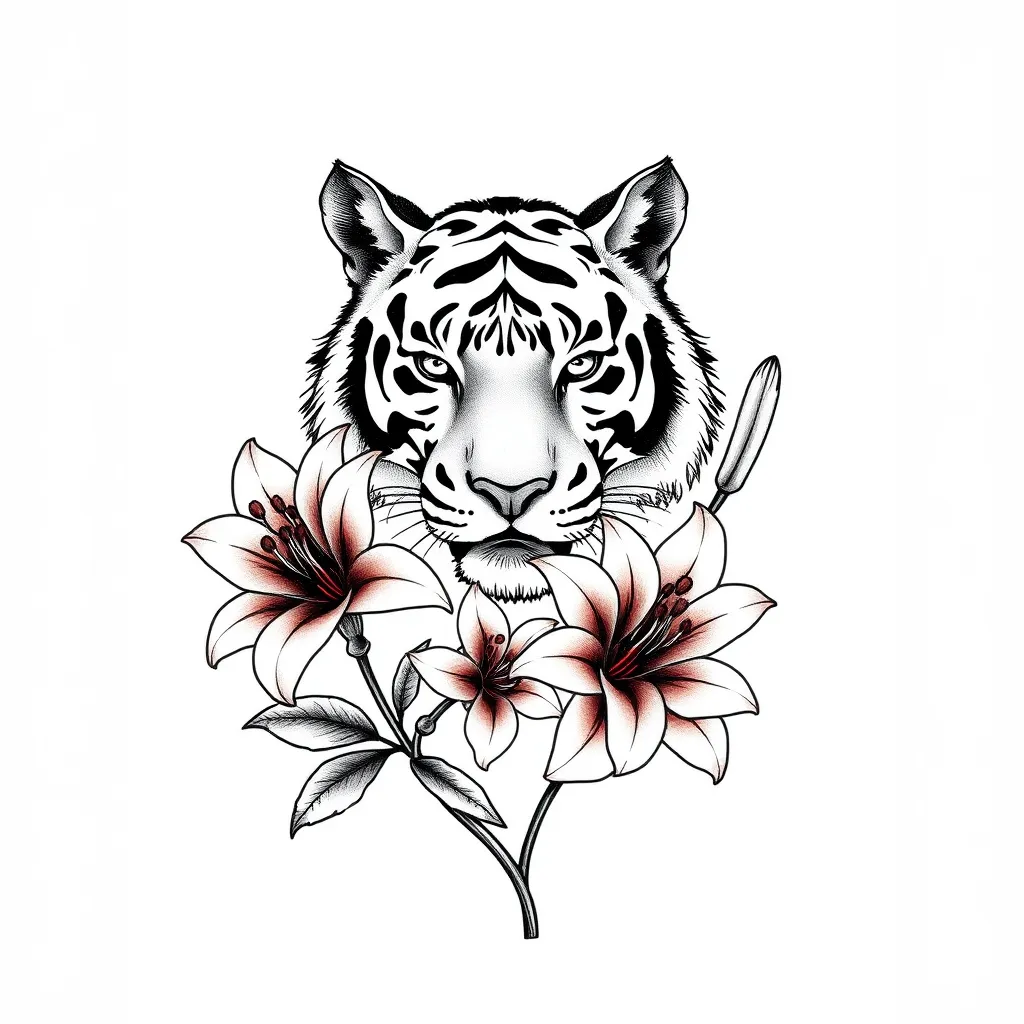 tigre con lirios tattoo