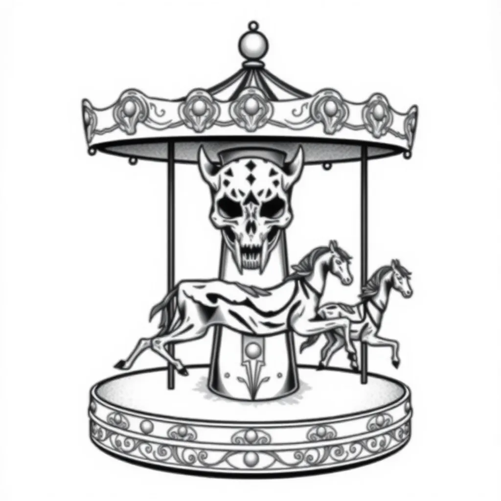 tigridia skull on the merry-go-round Tattoo tattoo