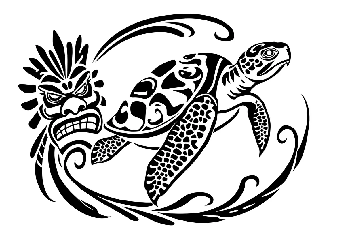 tiki and turtle tatuagem