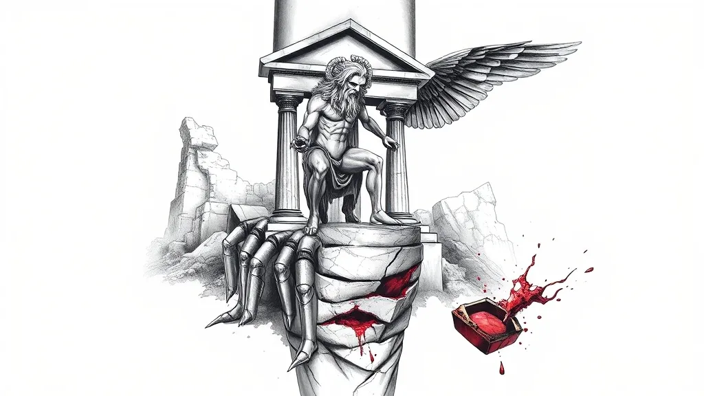 Titan Kronos, im Hintergrund ein Tempel der die sich Ober den kompletten Oberschenkel zieht. Dazu die Hook von dem Song Erfolg ist kein Glück auf einer Marmorplatte Zeichen Kronos und dem Knie Im Kniebereich Rüstungsteile von Leonidas und Cäsar auf einem zerbrochenen Podest, Schienbein ein Riss zur Hölle mit passenden Motiven für das Sleeve. Bedenke ich habe ein Flügel Tattoo auf der Rückseite der Wade das Sleeve soll über das komplette Bein gehen also vom Knöchel bis zu Hüfte und komplett rundherum tatuering