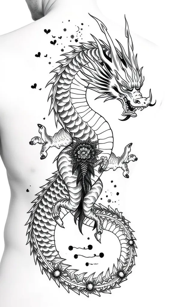 老传统满背龙纹身手稿 tattoo