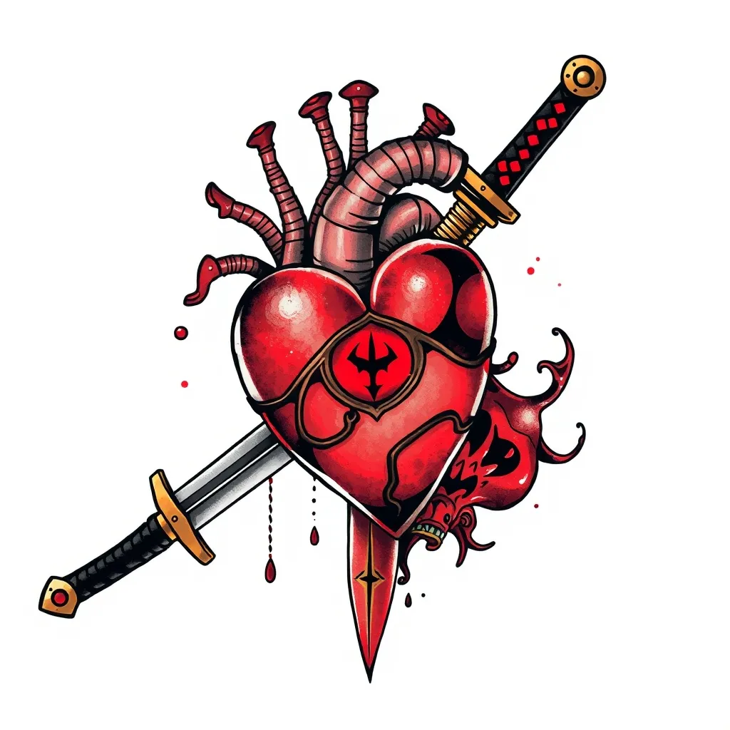 Coeur de Trafalgar Law plus la tête de koro sensei plus la lame qu'utilise kento nanami  tatuaggio